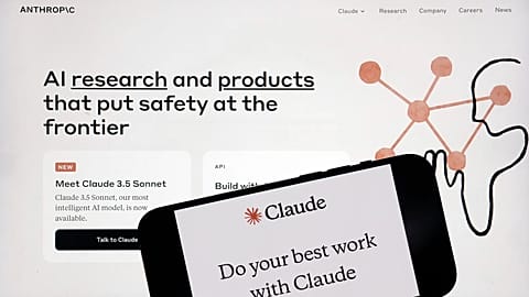 FILE - The Anthropic website and mobile phone app are shown in this photo, in New York, July 5, 2024