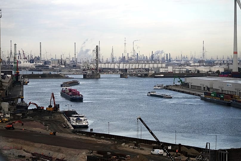 Ships move in the Port of Antwerp, 10 September, 2025