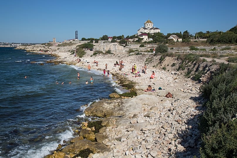 Krim. Blick auf Chersonesos Taurica, eine antike Polis an der nördlichen Schwarzmeerküste. Demonstrationsfoto