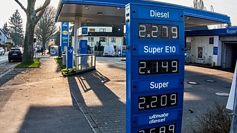 File - Fuel prices are displayed at a gas station in Frankfurt, Germany. 19 March 2026. 
