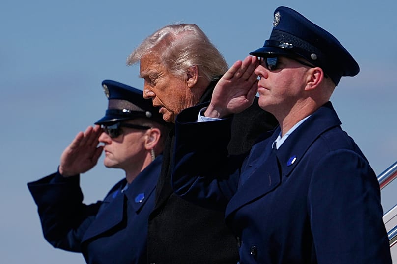 Trump attends the casualty return of six crew members of an Air Force refueling aircraft who died in a crash in western Iraq, Dover Air Force Base, Wednesday, March 18, 2026