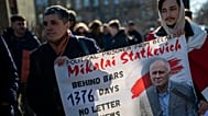 Belarusian people attend a protest demanding freedom for political prisoners in front of the Belarus Embassy in Vilnius, 8 March, 2024