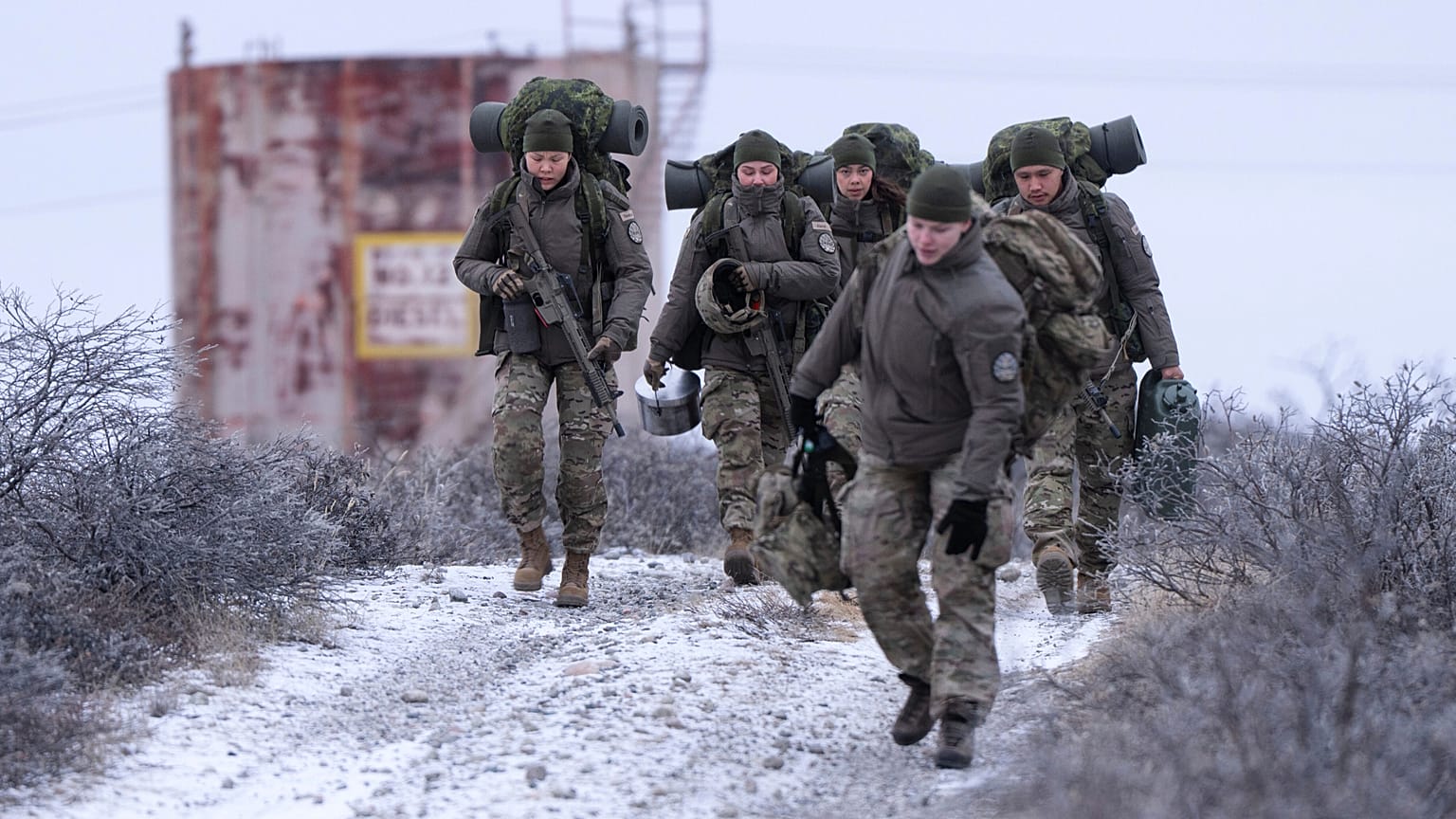 Servicemen attend the Arctic Basic Training in Kangerlussuaq, Greenland, Friday, Feb. 20, 2026.