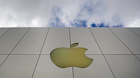 FILE - In this Oct. 19, 2009 file photo, the Apple logo is seen on an Apple store in San Francisco