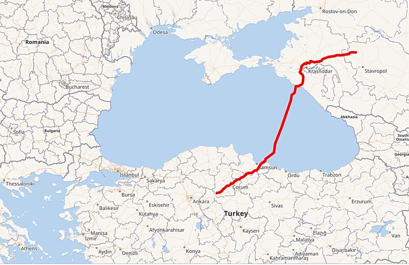 A Kék Áramlat nyomvonala