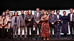 El Ministro de Cultura Ernest Urtasun, en el centro de la imagen, durante la presentación del organismo en la sala Galileo de Madrid