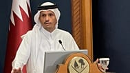 El primer ministro y ministro de Asuntos Exteriores de Qatar, Sheikh Mohammed bin Abdulrahman Al Thani, durante una rueda de prensa con su homólogo turco en Doha.