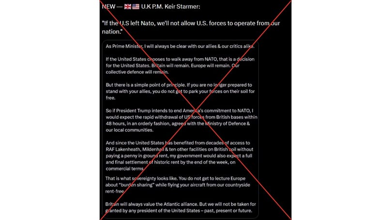 Uma captura de ecrã do discurso falso