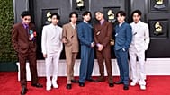 BTS arrives at the 64th Annual Grammy Awards at the MGM Grand Garden Arena in 2022. 