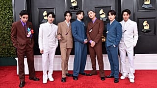 BTS arrives at the 64th Annual Grammy Awards at the MGM Grand Garden Arena in 2022. 