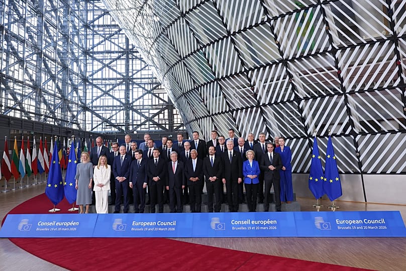 European Union heads of state and government pose for a group photo at the EU summit in Brussels, 19 March, 2026