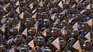 Iranian Revolutionary Guard members march during an annual military parade outside Tehran, 21 September, 2024