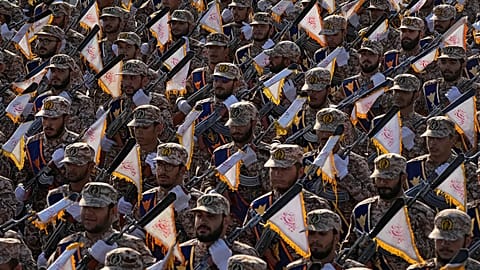 Iranian Revolutionary Guard members march during an annual military parade outside Tehran, 21 September, 2024