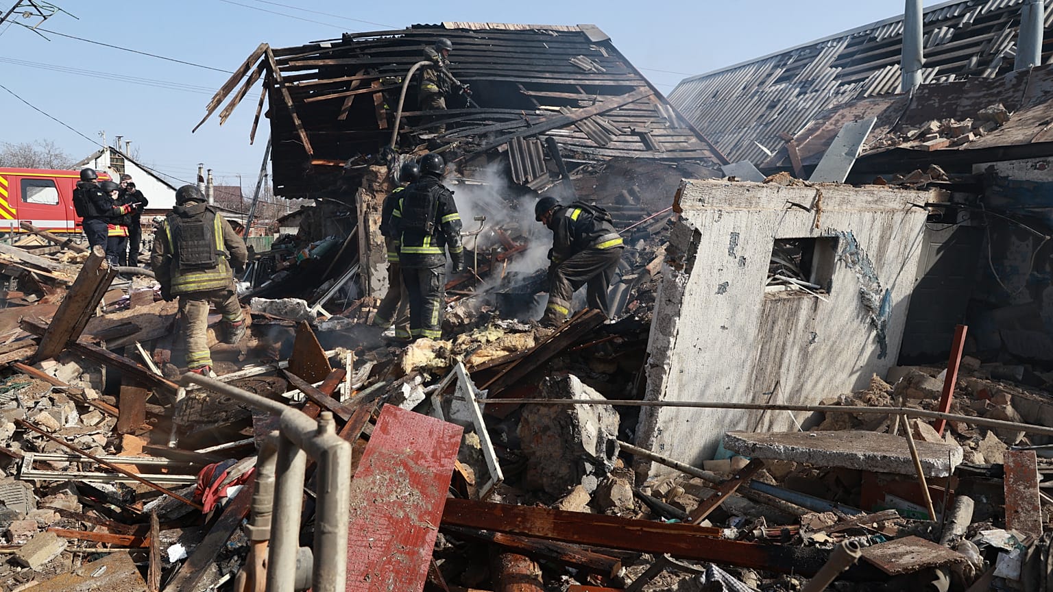 Firefighters put out a fire at a private house following a Russian drone attack in Zaporizhzhia, Ukraine, Monday, March 16, 2026. (AP Photo/Kateryna Klochko)