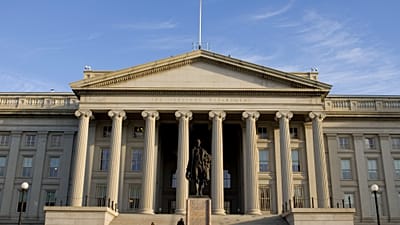 Архивное фото, здание Минфина США в Вашингтоне, 10 октября 2008 года, здание Депа