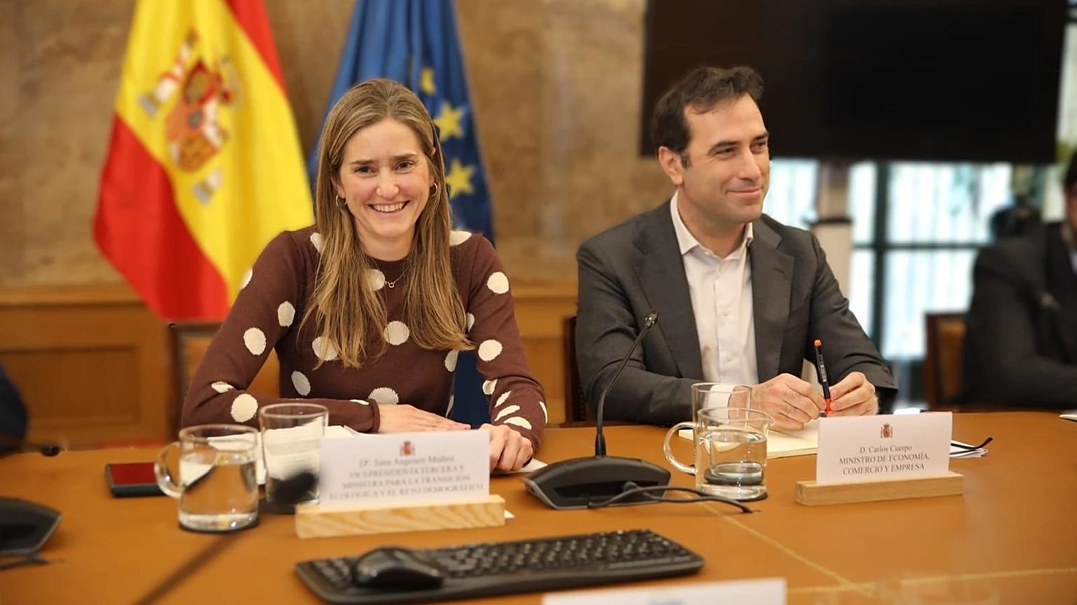 Los ministros de Transición Ecológica y Economía, Sara Aagesen y Carlos Cuerpo, tras una reunión del 11 de marzo con representantes del sector gasista y petrolero