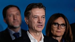 Prime Minister incumbent Robert Golob addresses the media after his 'Svoboda' movement won majority of votes in the election, in Ljubljana, Slovenia, Sunday, March 22, 2026