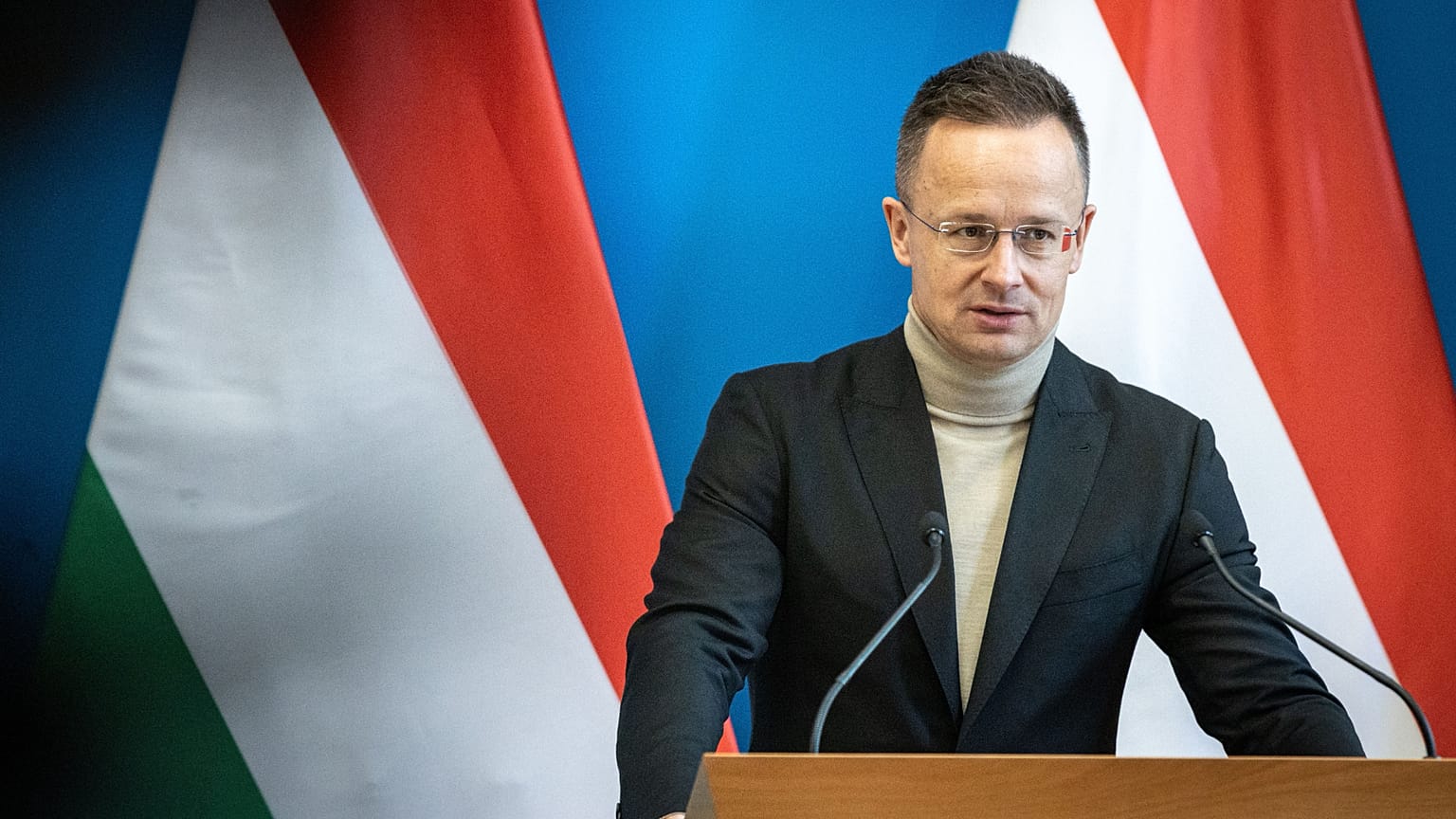 Szijjártó Péter külgazdasági és külügyminiszter a Metal Kingdom új beruházását bejelentő sajtótájékoztatón a Külgazdasági és Külügyminisztériumban 2026. március 17-én. 