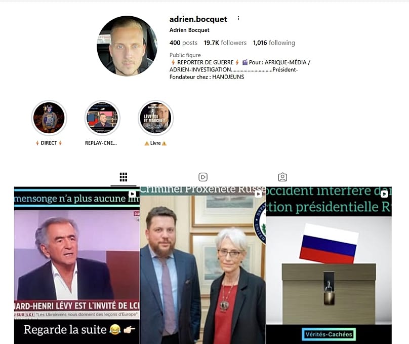 Instagram profile of Adrien Bocquet. 