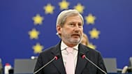 European Commissioner for Budget and Administration Johannes Hahn delivers a speech at the European Parliament in Strasbourg, 16 February, 2022