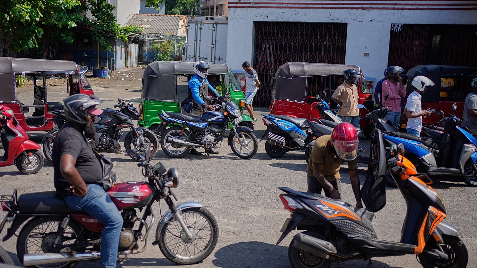 People queue up for fuel in Colombo, Sri Lanka