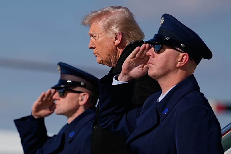 US President Donald Trump arrives on Air Force One at Joint Base Andrews, MD, after attending the casualty return at Dover Air Force Base in Delaware, 18 March 2026