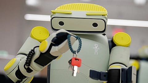 While being operated remotely, Fauna Robotics' robot named Sprout shows off its dexterity in New York, U.S., January, 2026.