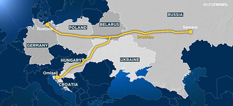 Plan de l'oléoduc Droujba en 2022
