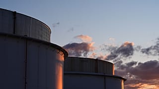 File - Crude oil storage tanks are seen, Tuesday, March 17, 2026, in Baltimore.