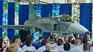 Unveiling of the first F-39E Gripen supersonic fighter jet assembled in Brazil, on Wednesday 25 March 2026. 