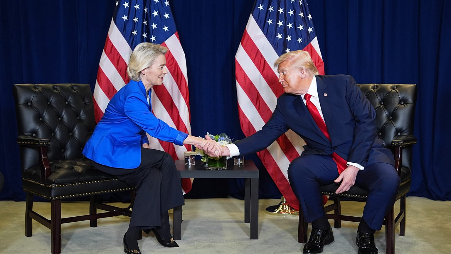 US President Donald Trump meets with the President of the European Commission Ursula von der Leyen, during the UN General Assembly, Tuesday, Sept. 23, 2025,  in New York.