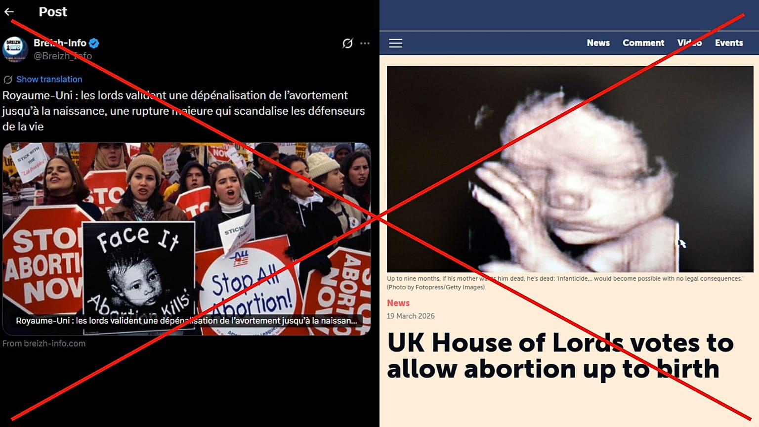 Misleading headlines claiming abortion will be legal until birth