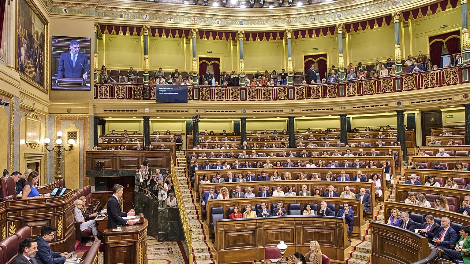 ARŞİV: İspanya Başbakanı Pedro Sánchez, Madrid’deki İspanya parlamentosunda konuşma yaparken. /  9 Temmuz 2025 Çarşamba