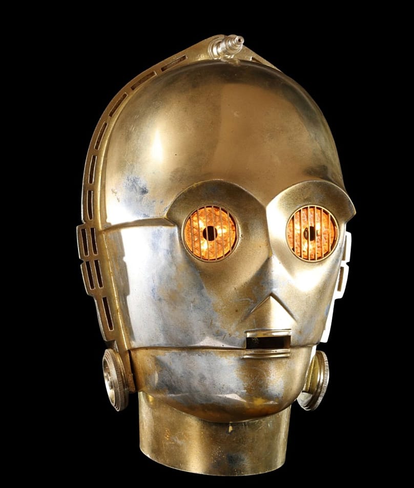 A light-up C-3PO (Anthony Daniels) head from Irvin Kershner's Star Wars: The Empire Strikes Back. 