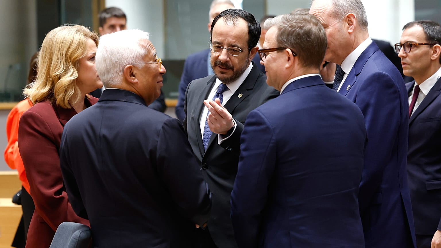 From left, Latvia's Prime Minister Evika Silina, European Council President Antonio Costa, Cypriot President Nikos Christodoulides, Finland's Prime Minister Petteri Orpo and I