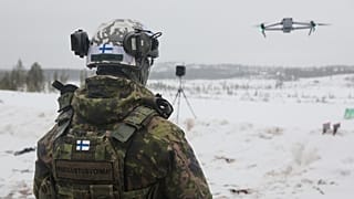 Finnish soldiers operates a drone at the Rovajaervi Training Area, during the NATO arctic exercises Cold Response in Rovaniemi, Finland, Tuesday, March 17, 2026