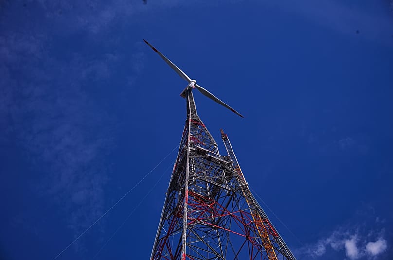 A newly constructed wind turbine, whose rotor tips reach a maximum height of 365 metres, stands in Schipkau, Germany, Thursday, Oct. 1, 2026. 
