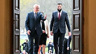 استقبل الرئيس الألماني فرانك-فالتر شتاينماير، على اليسار، الرئيس السوري أحمد الشرع في قصر بيلفيو في برلين،