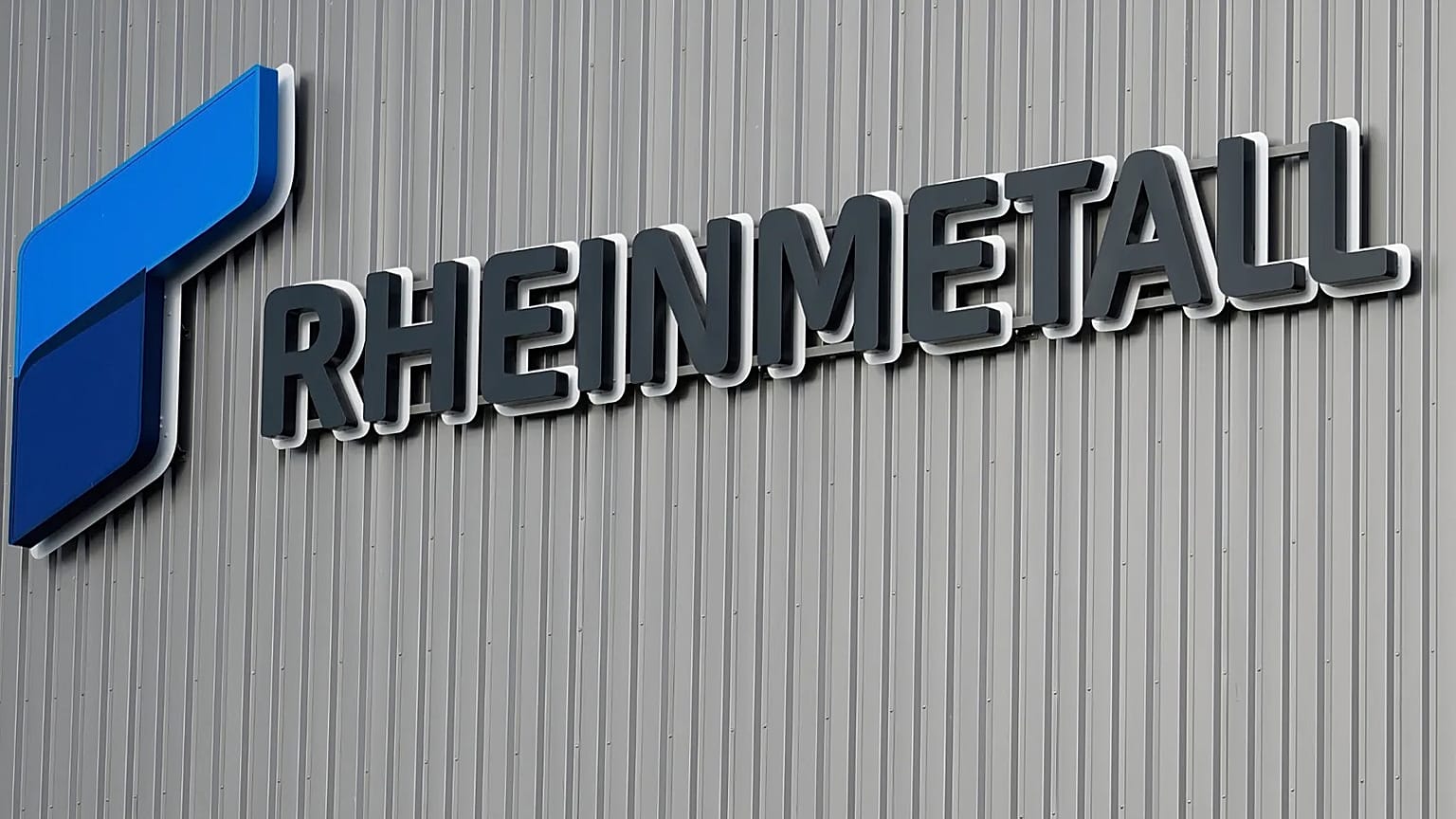 The logo of German arms manufacturer Rheinmetall is pictured in Unterluess, Germany, Wednesday, Aug. 27, 2025