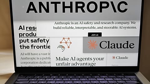 Pages from the Anthropic website and the company's logos are displayed on a computer screen in New York on Thursday, Feb. 26, 2026. 