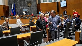 MPS leave the Slovenian Parliament after a vote in Ljubljana, 4 June, 2024