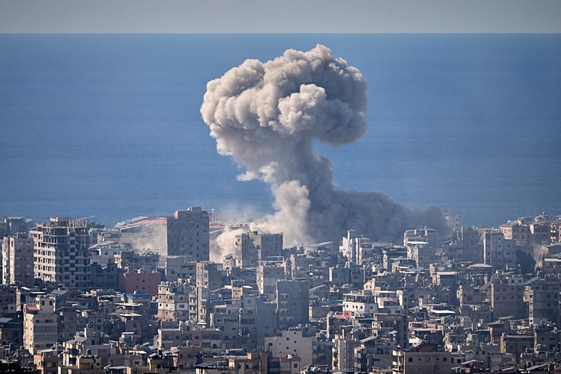 Smoke rises from an Israeli airstrike in Dahiyeh, Beirut's southern suburbs, March 9, 2026.