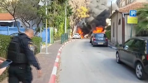 Emergency services respond to fire in central Israel after Iranian missile attack