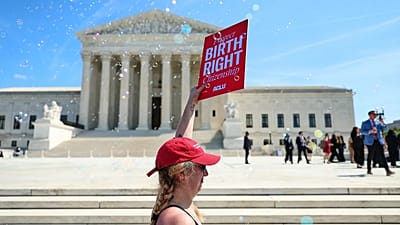 Demonstrators rally outside the US Supreme Court in Washington, 1 April, 2026