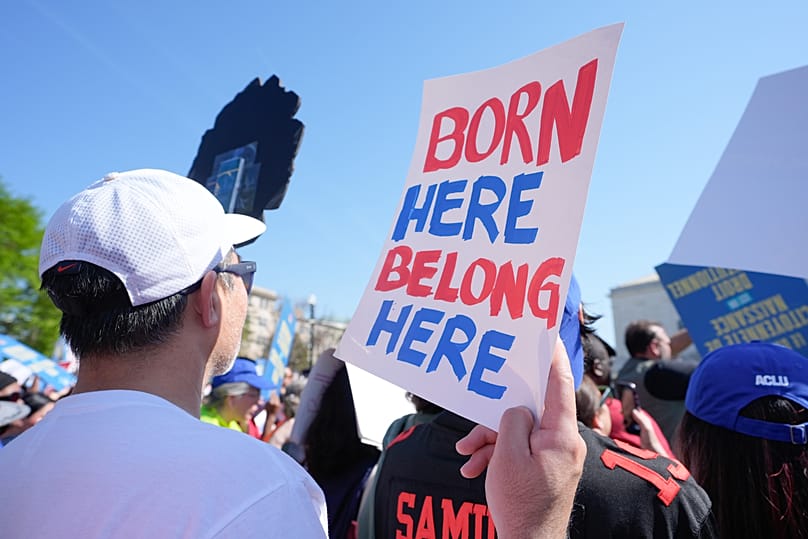 Demonstrators rally outside the US Supreme Court in Washington, 1 April, 2026