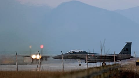 F-15 jet takes off at the NATO airbase in Aviano, Italy, Monday, March 21, 2011. 