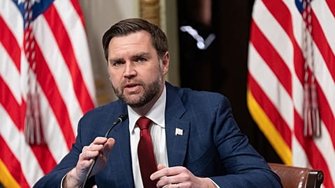 Vice President JD Vance, chair of the newly formed Task Force to Eliminate Fraud, speaks during the task force's first meeting in the Indian Treaty Room at the Eisenhower Exec
