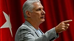 Der kubanische Präsident Miguel Díaz-Canel hält eine Rede vor den Teilnehmern der Caravana Nuestra América im Kongresspalast in Havanna, 20. März 2026.