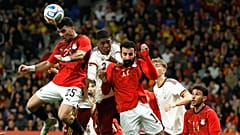 Egypt's Zizo, left, challenges for the ball with Spain's Cristhian Mosquera during the international friendly match between Spain and Egypt in Barcelona, 31 March, 2026