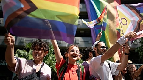 People shout slogans during the Pride March in Istanbul, 25 June, 2023